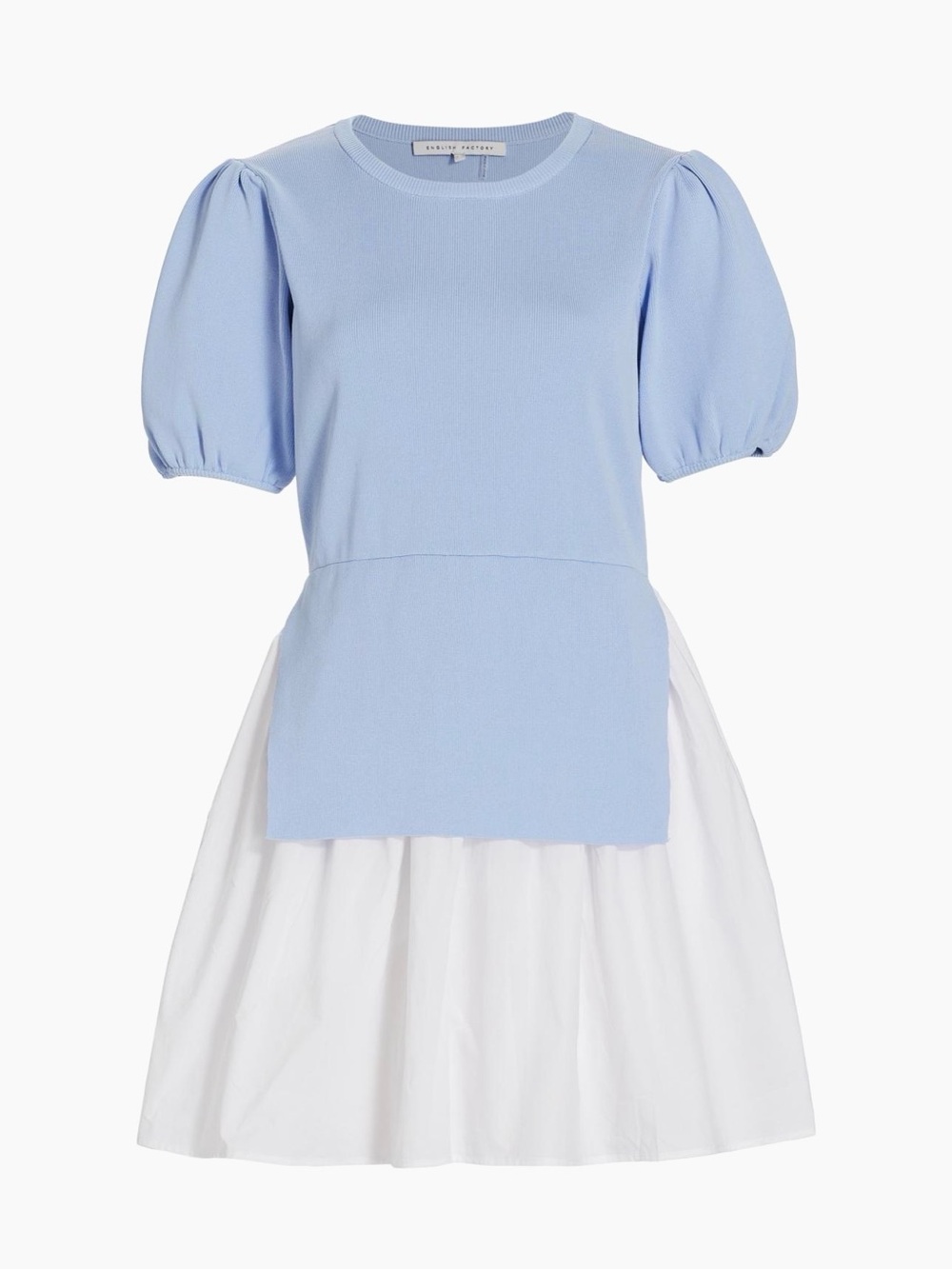 English Factory Light Blue & White Puff-Sleeve Dress